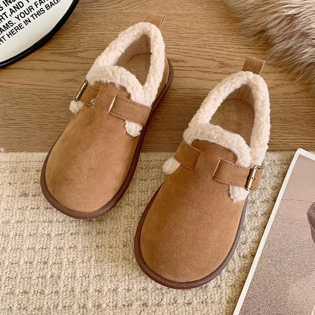 Fodrad stängd kamelfärgad loafer-toffel för dam