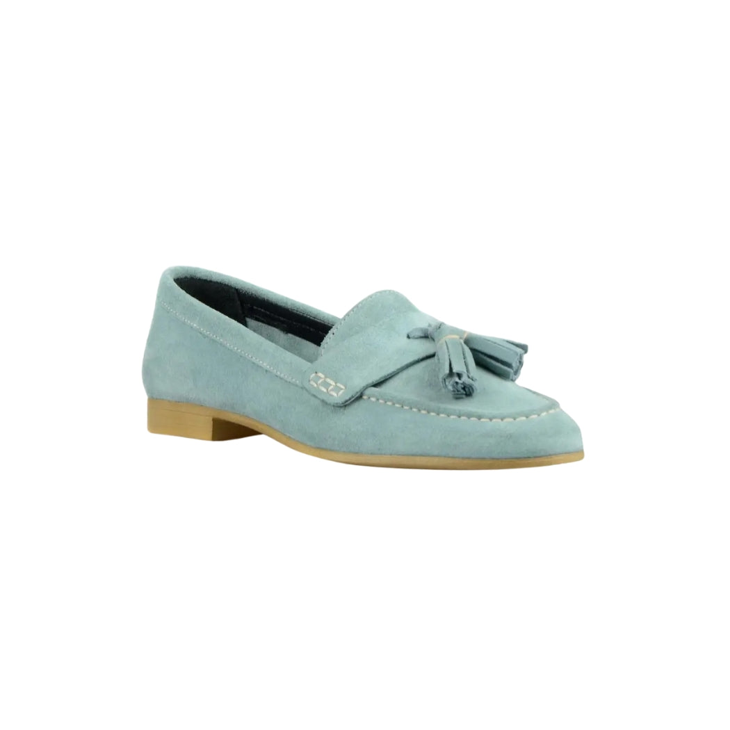 Tassel loafers för dam i mocka med platt klack