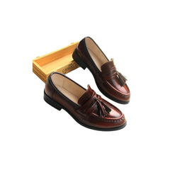 Loafers med tofsar och fyrkantig klack för dam, Brun