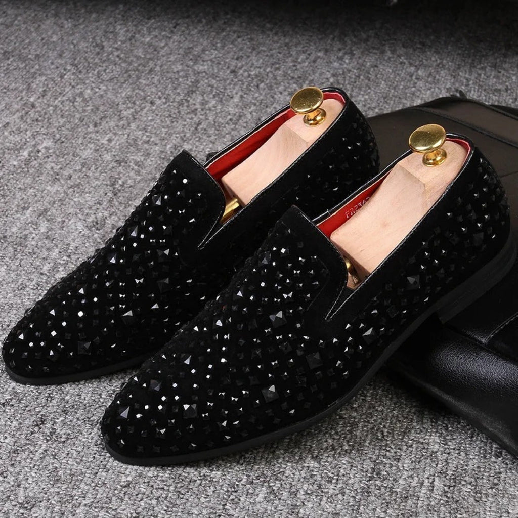 Bröllopsloafers i syntetisk mocka med metallglitter för herr