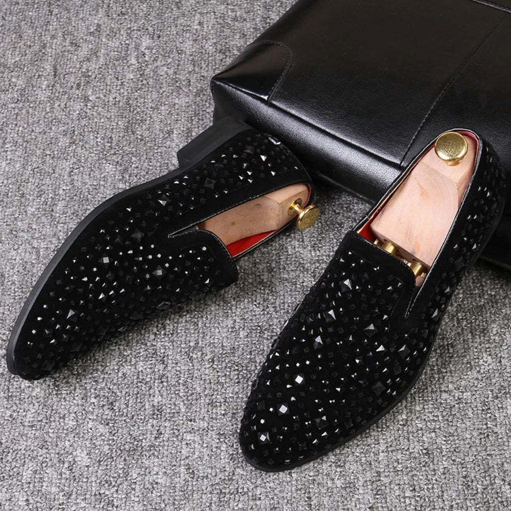 Bröllopsloafers i syntetisk mocka med metallglitter för herr