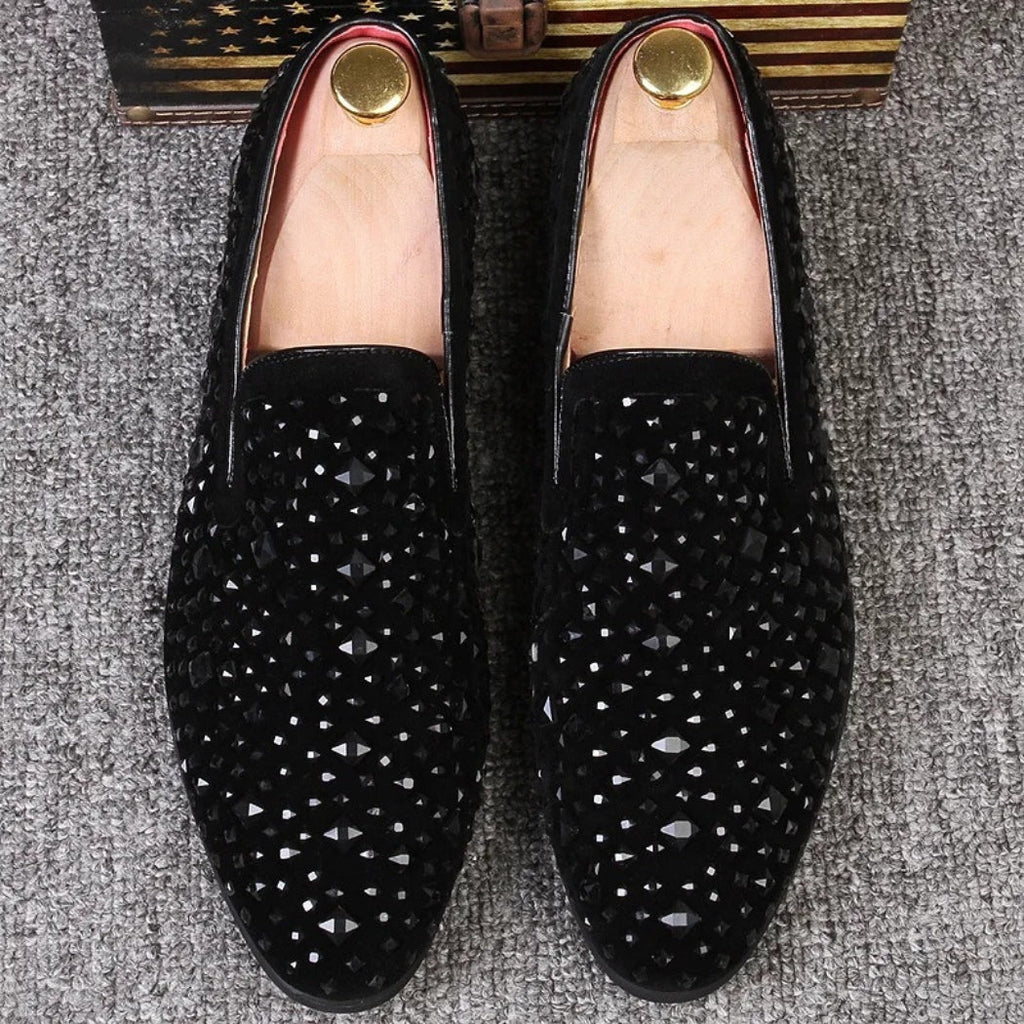 Bröllopsloafers i syntetisk mocka med metallglitter för herr