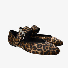 Ballerina loafer med djurmönster och stor spänne för dam, Leopard