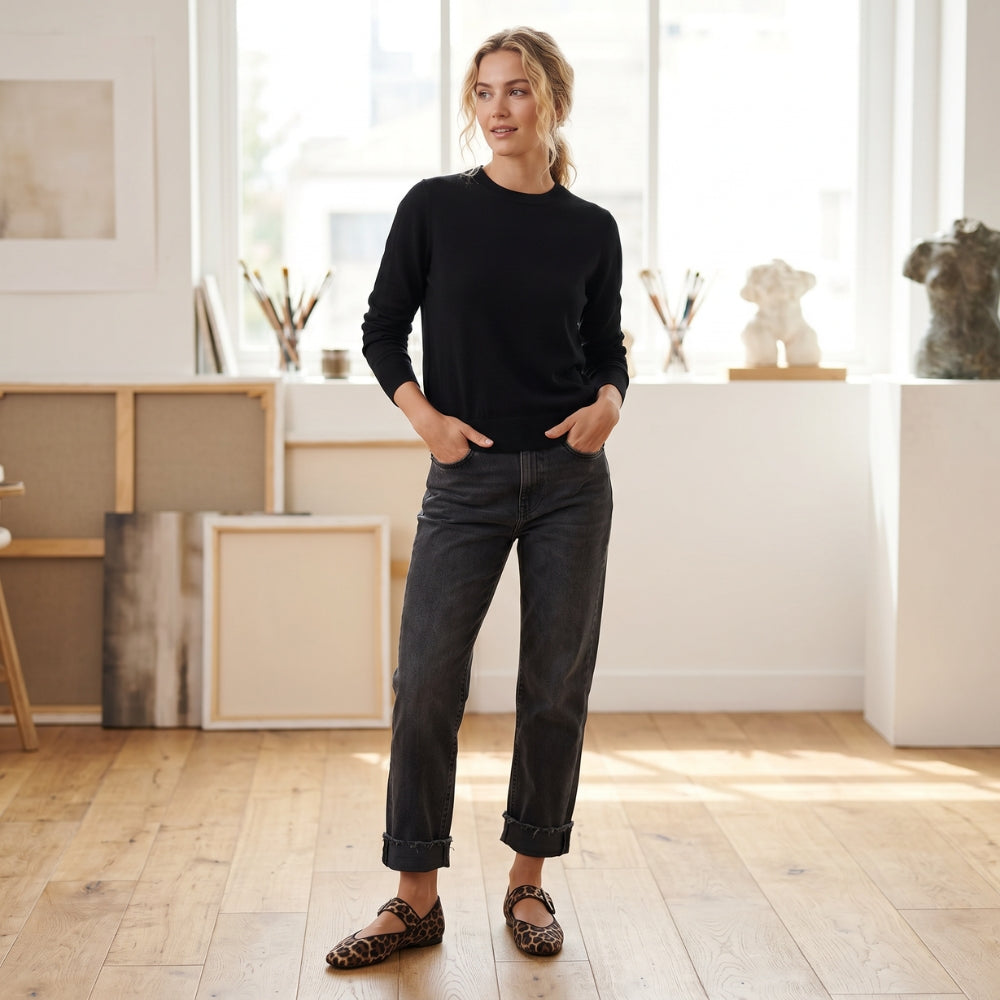 Ballerina loafer med djurmönster och stor spänne för dam