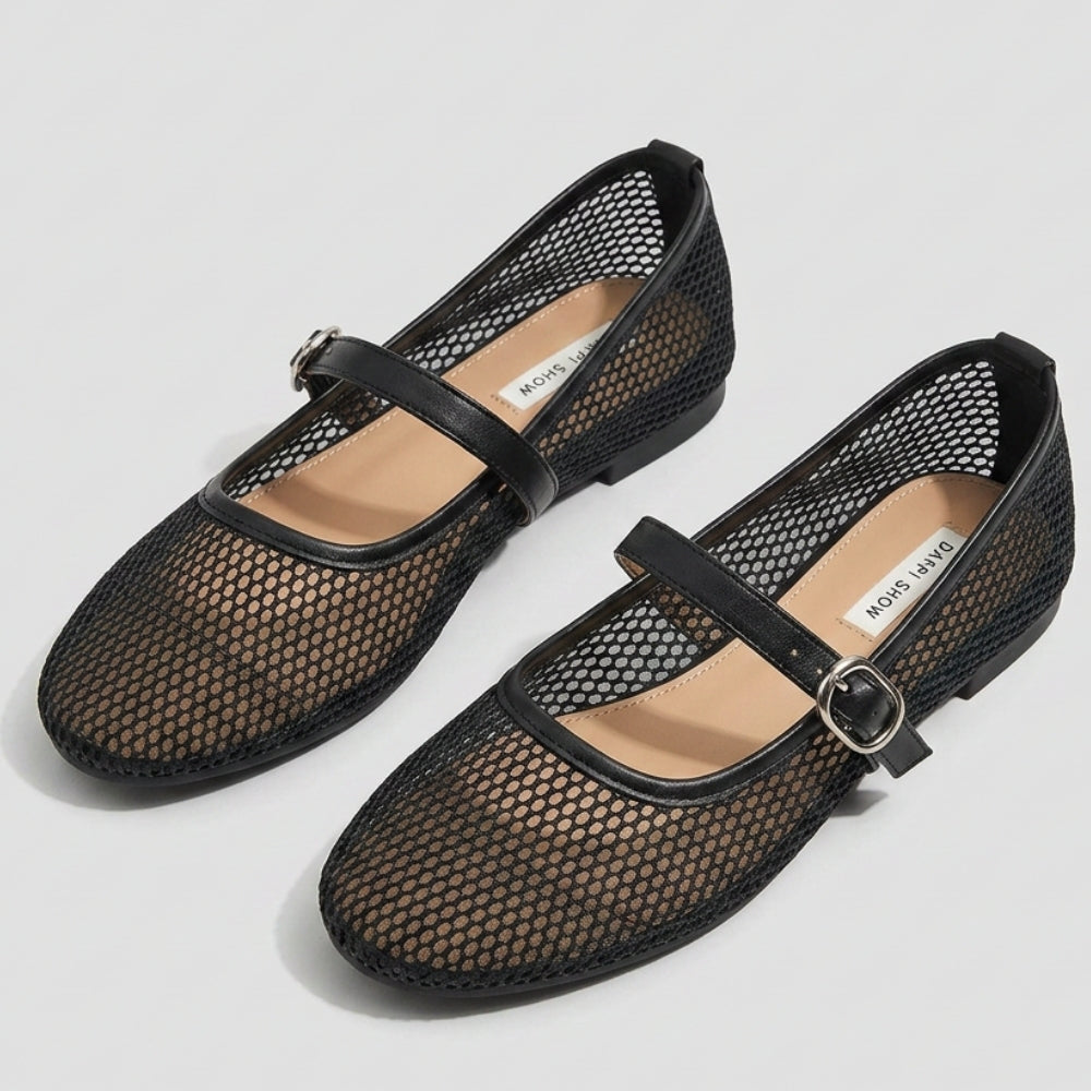 Ballerina Mary Jane loafers i nät med rem för dam