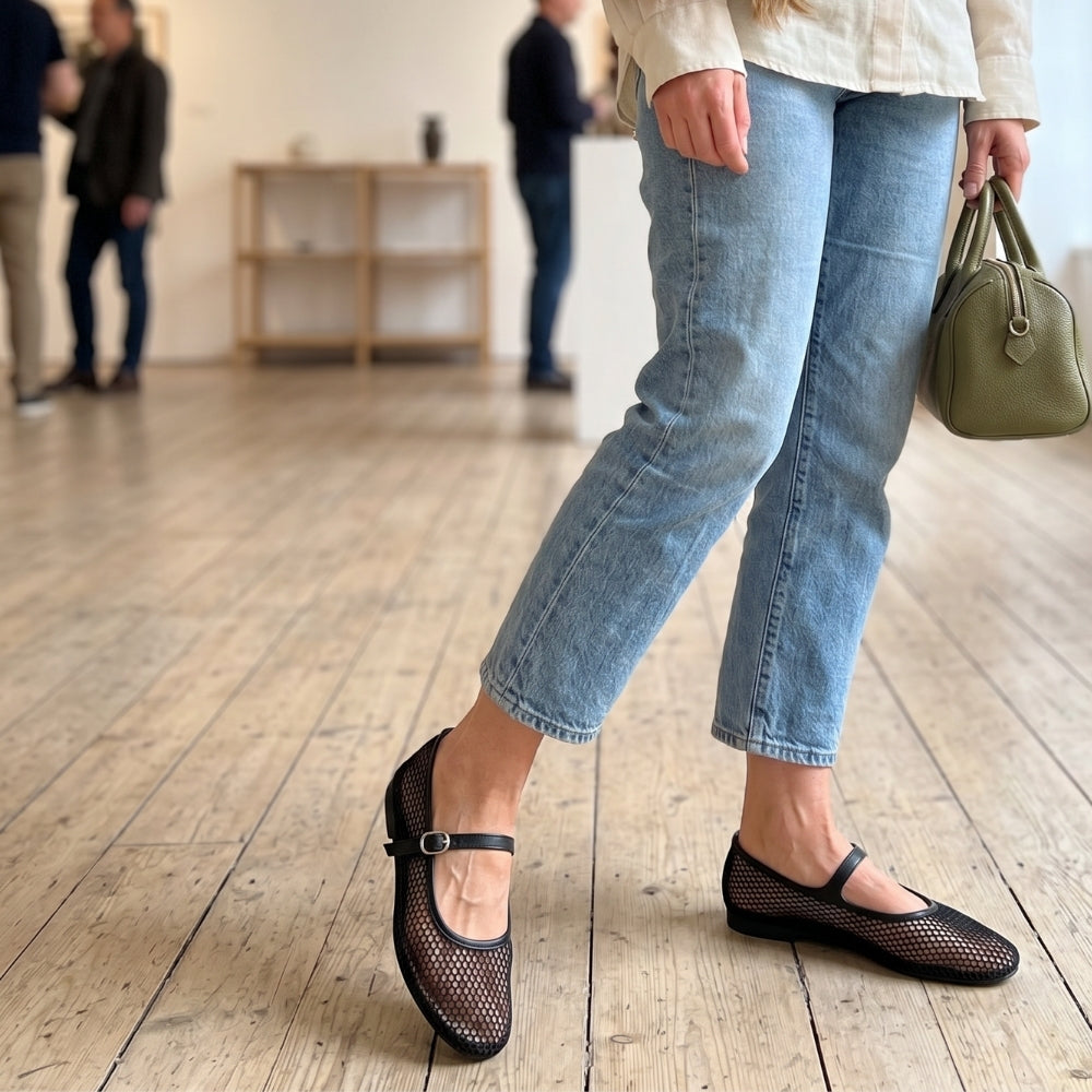 Ballerina Mary Jane loafers i nät med rem för dam