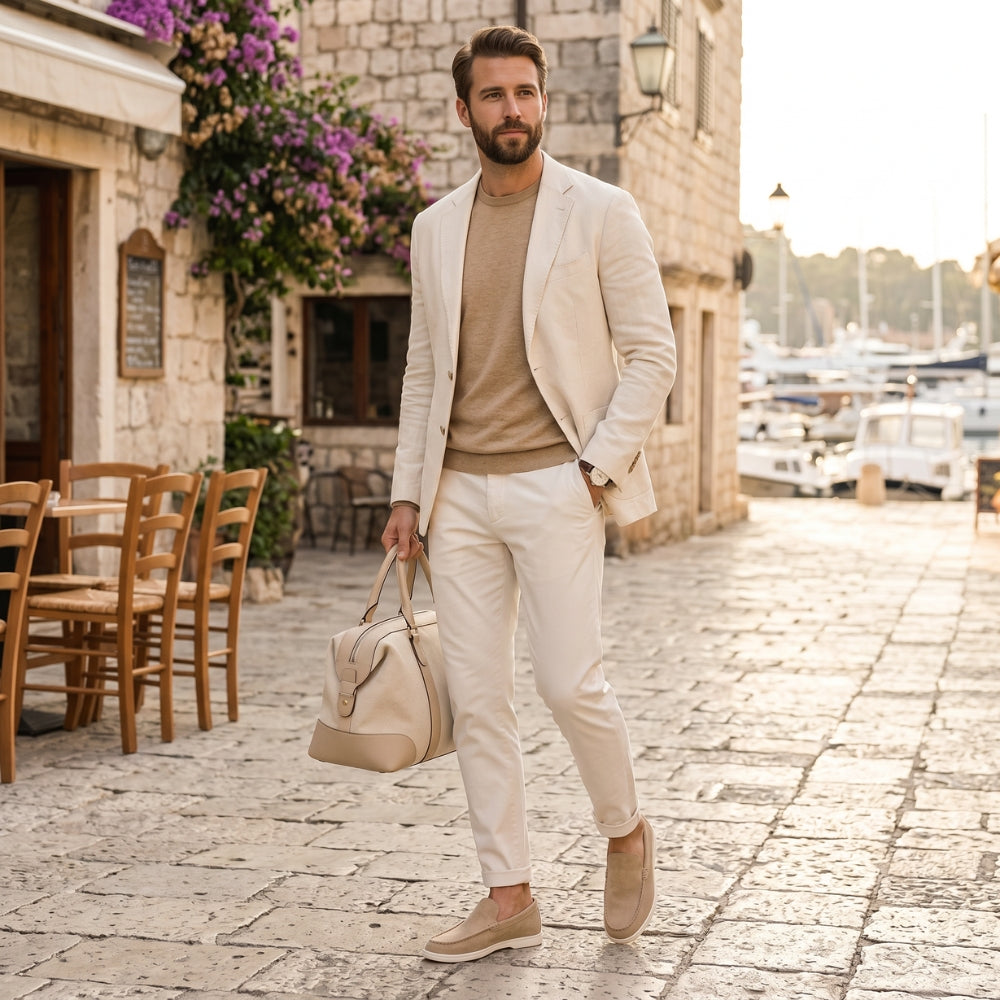 Slip on loafers i mocka med vit sula för herr