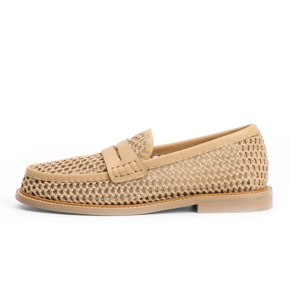 Loafer i mesh och beige läder för dam