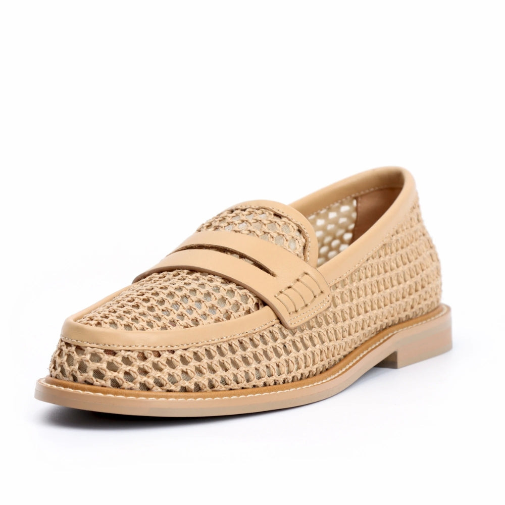 Loafer i mesh och beige läder för dam