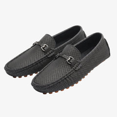 Loafers i texturerat läder för herr med silverfärgat spänne, Grå