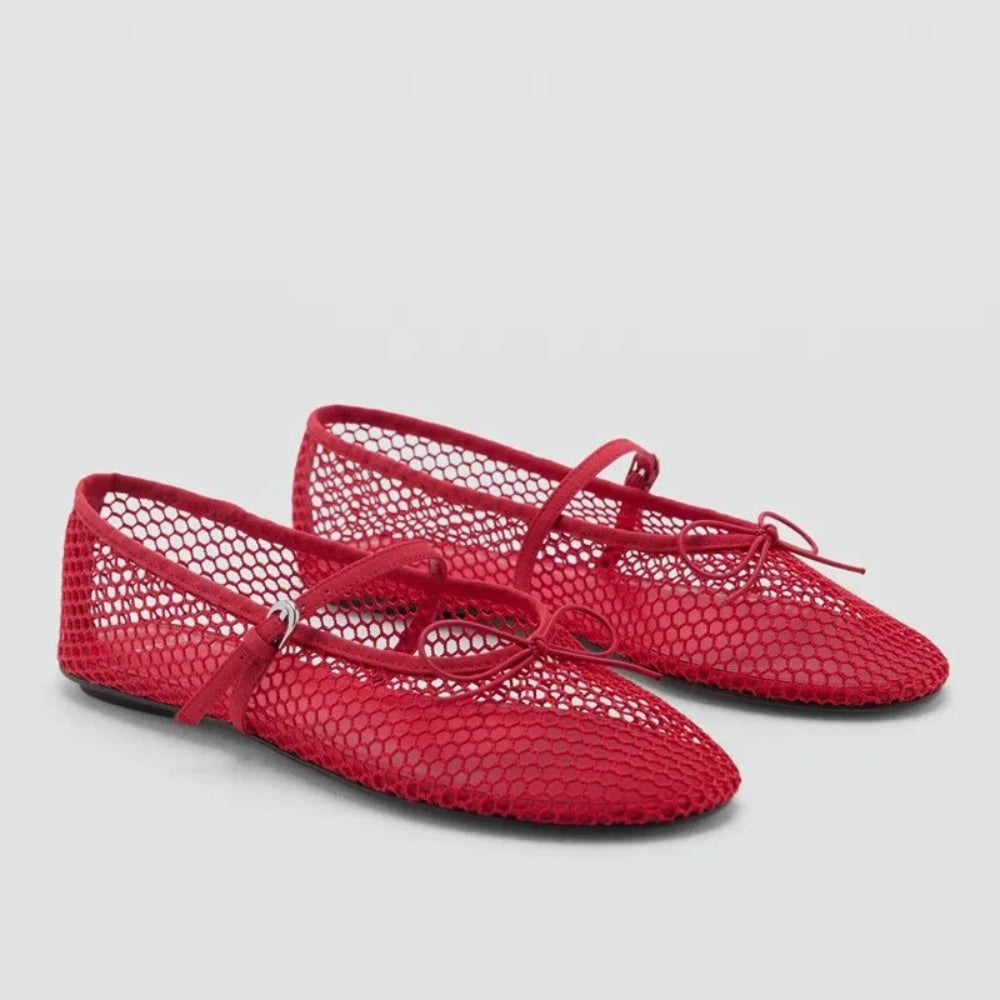 Ballerina loafer i nät med rosett för dam