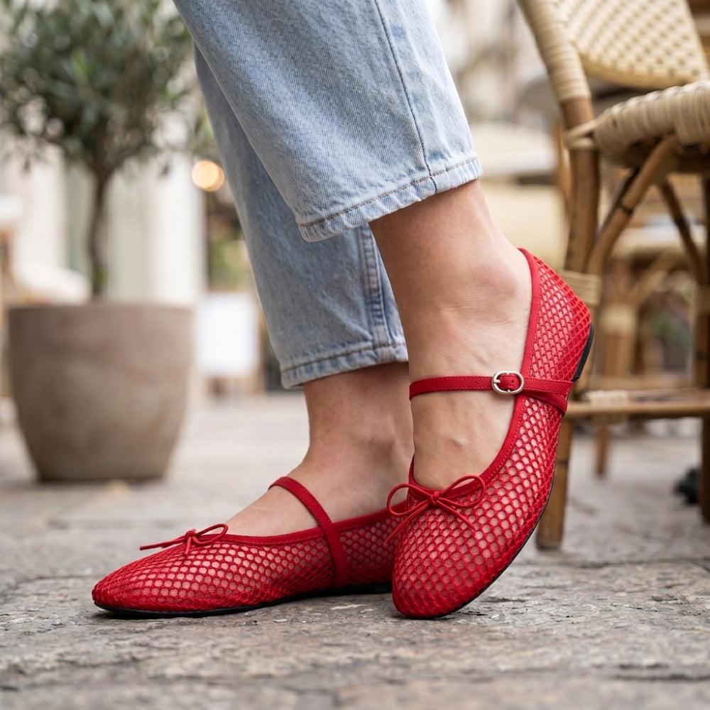 Ballerina loafer i nät med rosett för dam