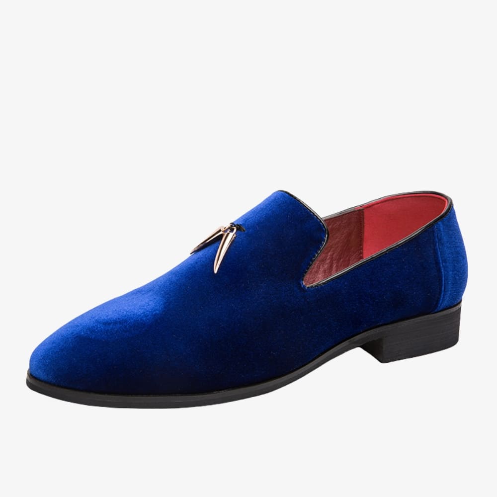 Blå loafers i sammet med klack för dam