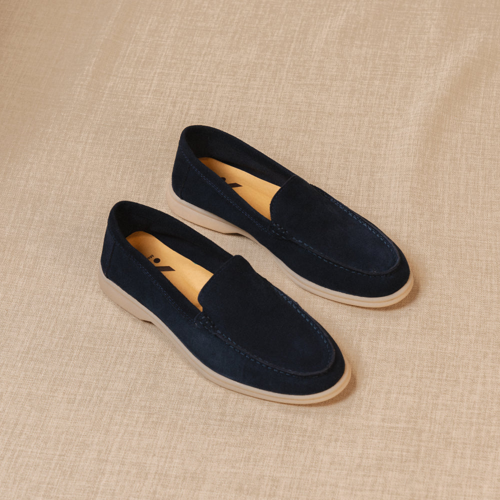 Yacht - Premium mörkblå loafers i äkta mocka för herr