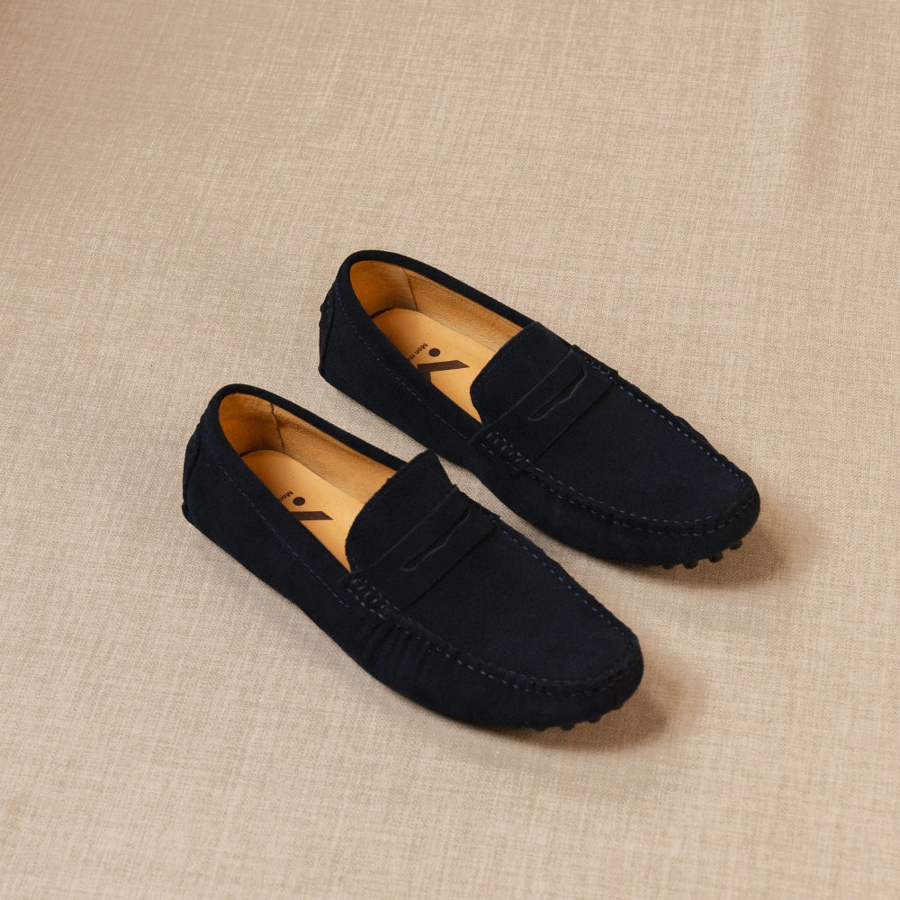Classico - Premium mörkblå driver-loafers i mocka för herrar