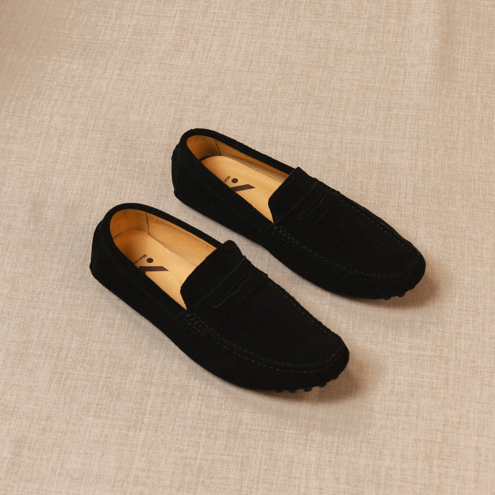 Classico - Premium svarta driver-loafers i mocka för herrar