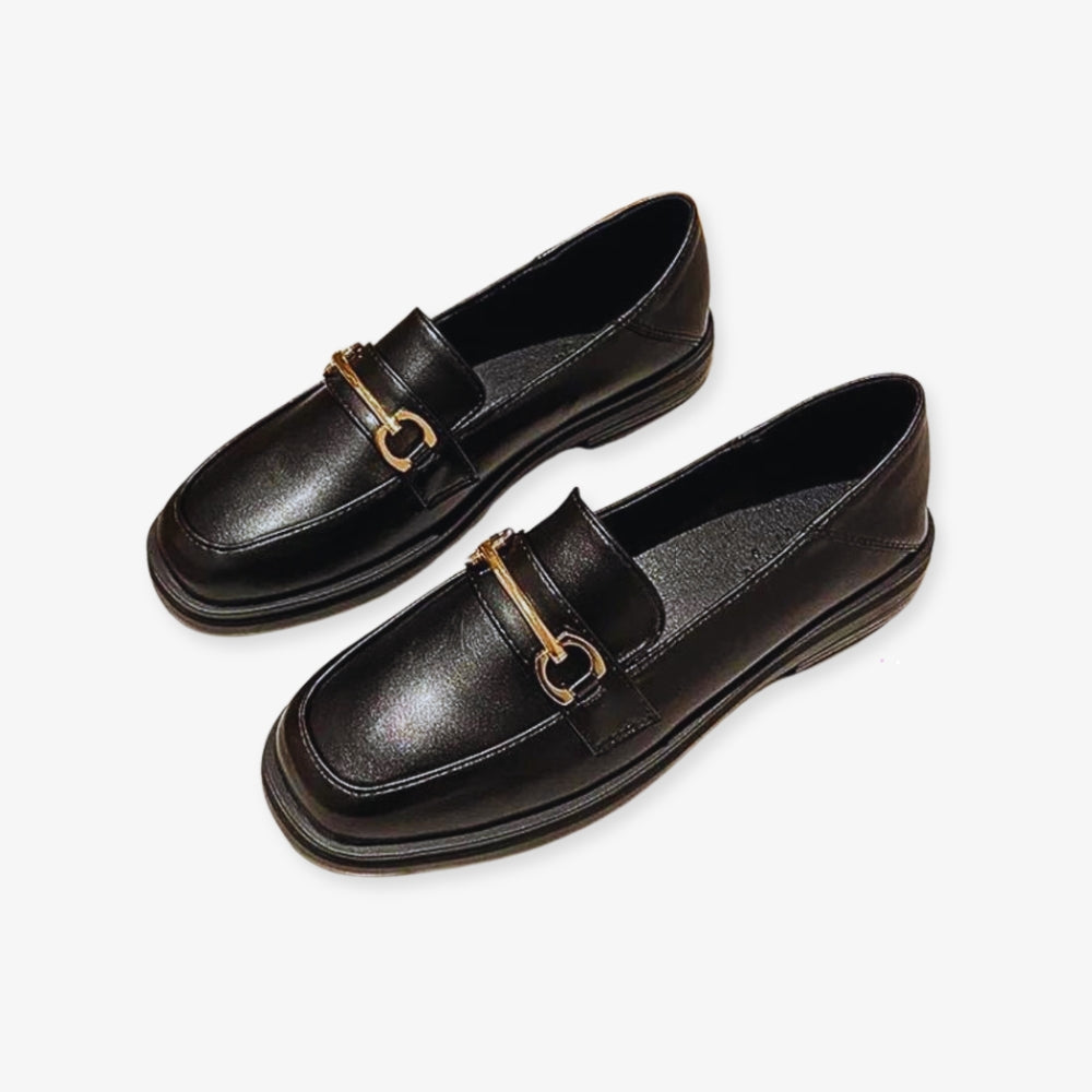 Loafers med rund tå och fyrkantig klack för dam i svart