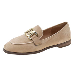 Loafer med spänne i vintagestil för dam, Beige