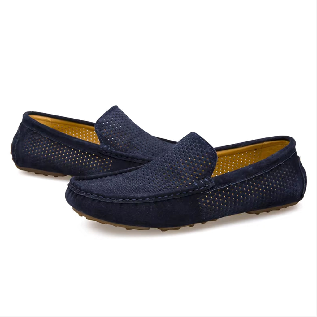 Sommar marinblå loafers i mocka för herr