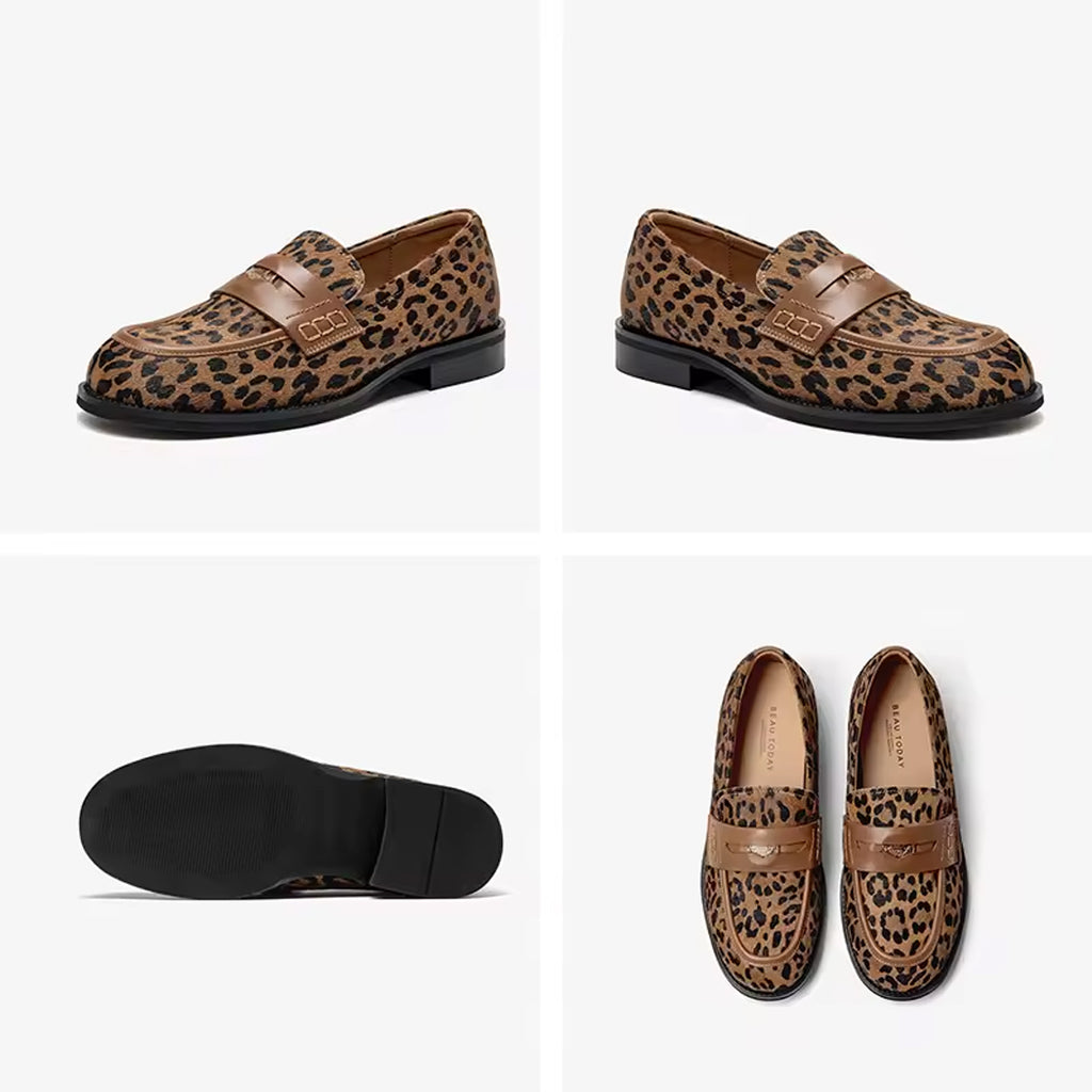Leopardmönstrad loafer i läder för kvinnor, bild 2 av 5