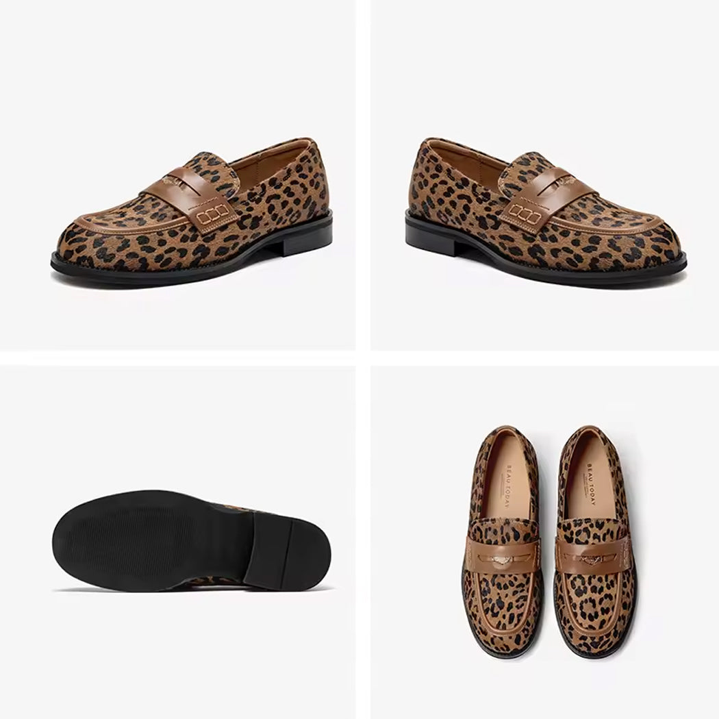 Leopardmönstrad loafer i läder för kvinnor, bild 2 av 5