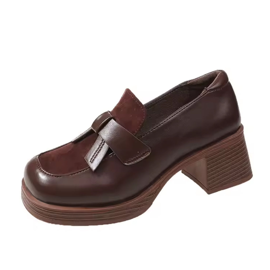 Brun loafer med platåsula och klack i vintagestil