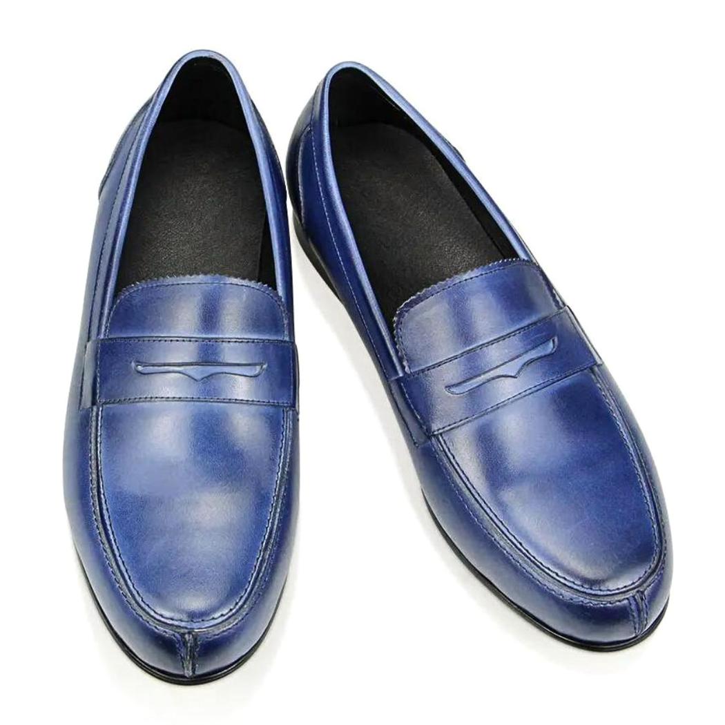 Blå loafers i äkta läder för herr