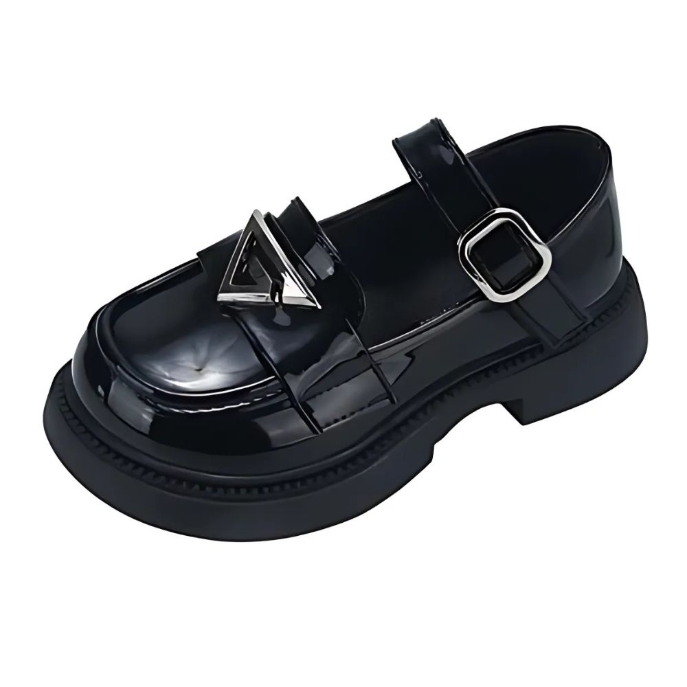 Glansiga svarta loafers med rem för flickor