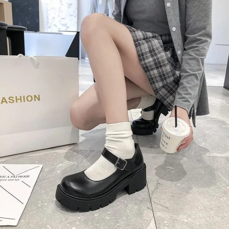 Chunky Mary svarta Jane-loafers med tjock sula