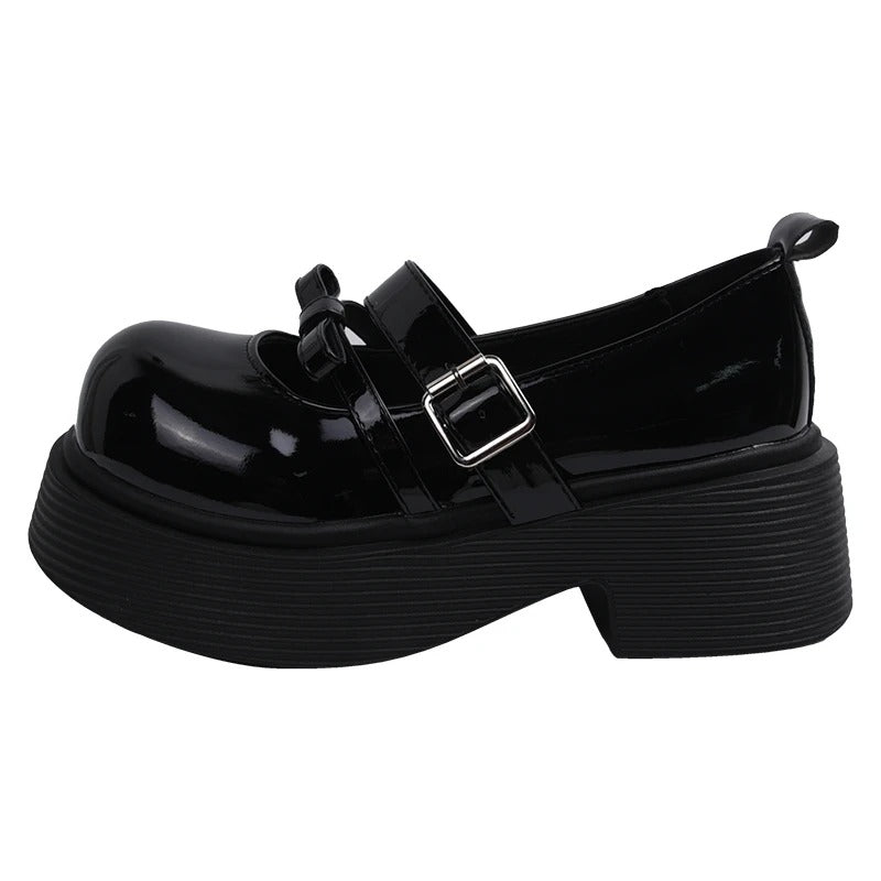 Chunky Mary Jane svarta loafers med platåsula och dubbla remmar