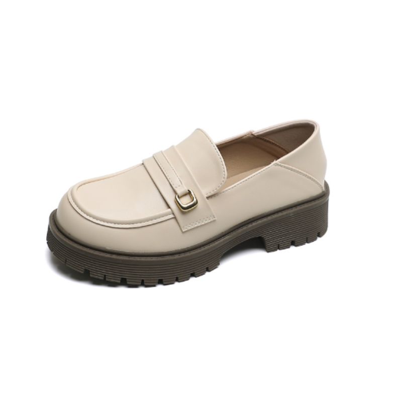 Dam beige loafers i läder med platåsula