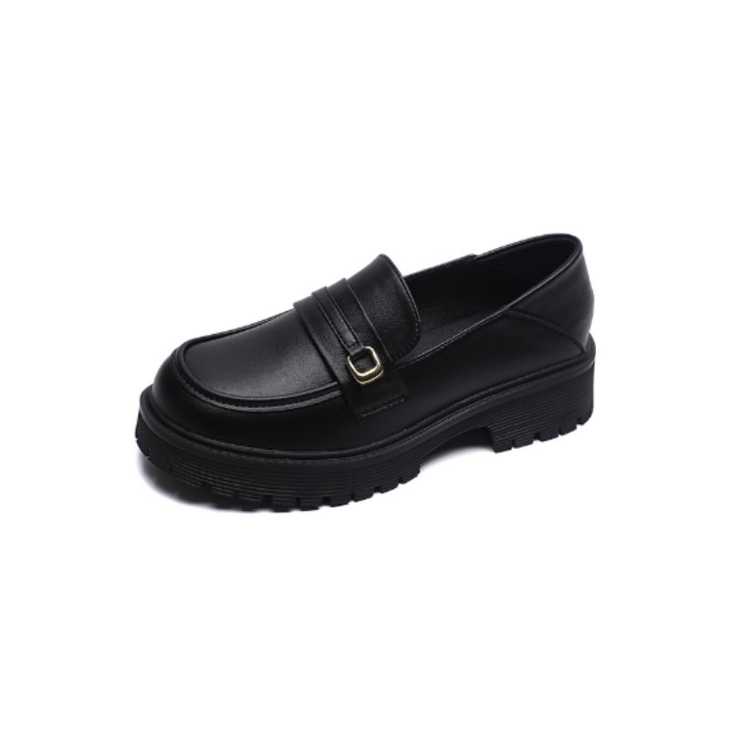 Dam svarta loafers i läder med platåsula