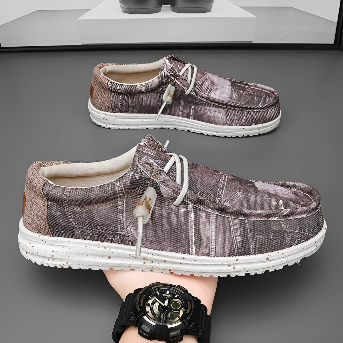Loafers för herr med jeansmönster