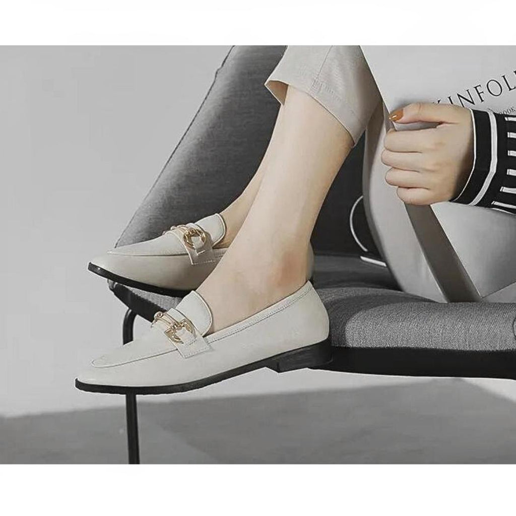 Eleganta loafers med fyrkantig klack i syntetiskt läder för dam