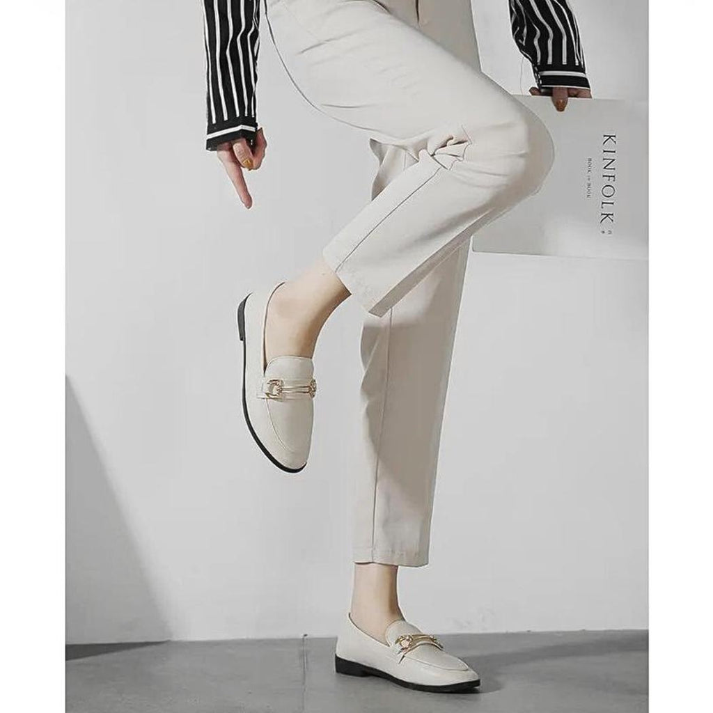 Eleganta loafers med fyrkantig klack i syntetiskt läder för dam