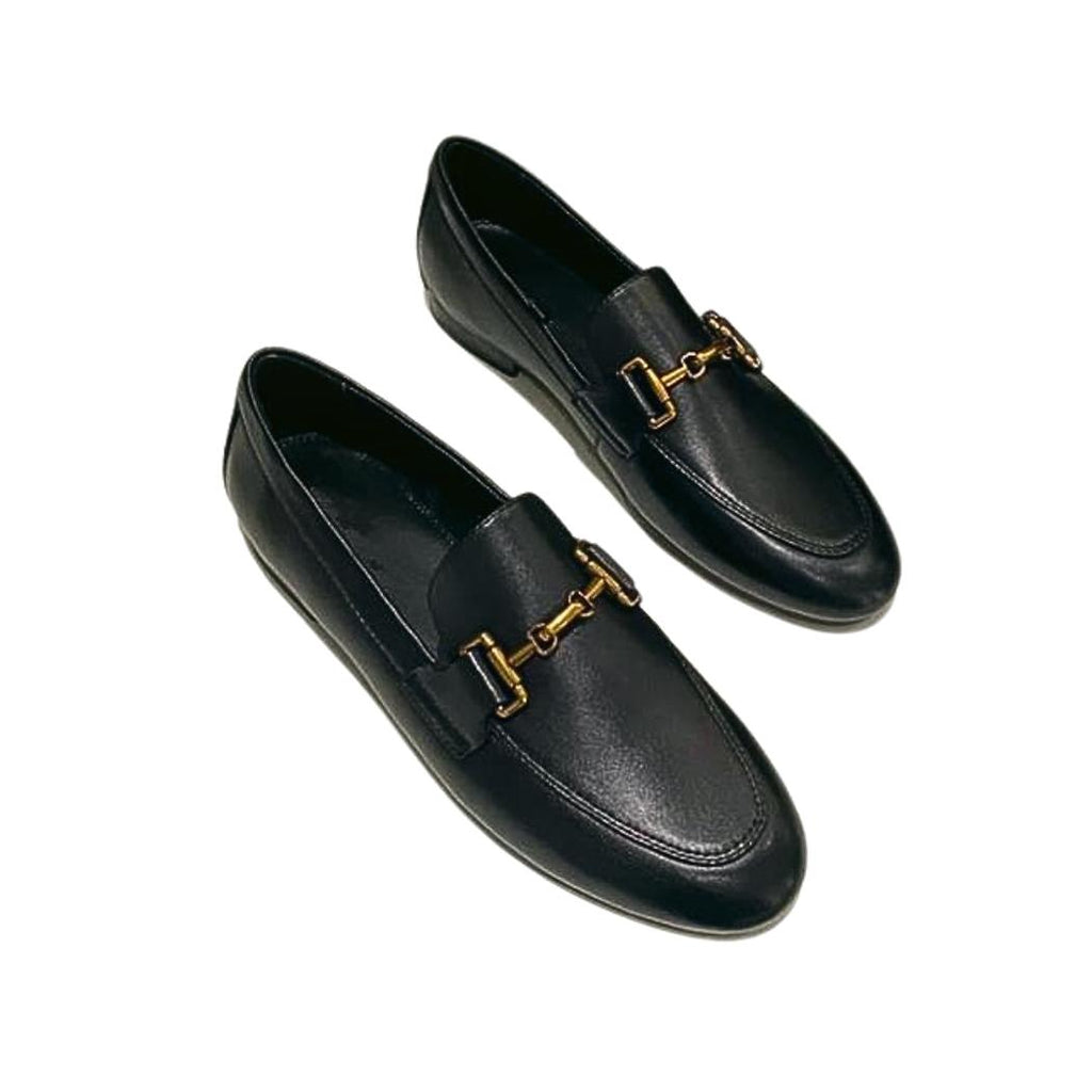 Loafers för dam i äkta läder, svart eller khaki