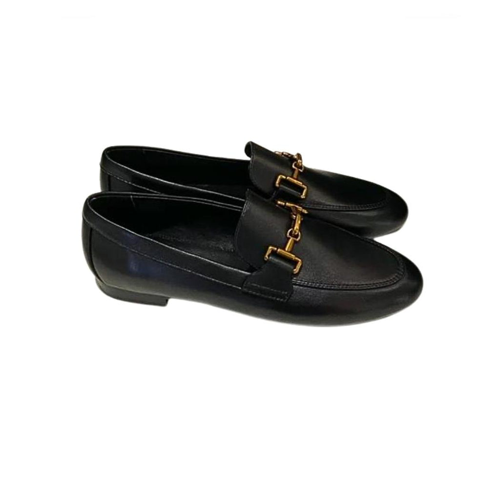 Loafers för dam i äkta läder, svart eller khaki