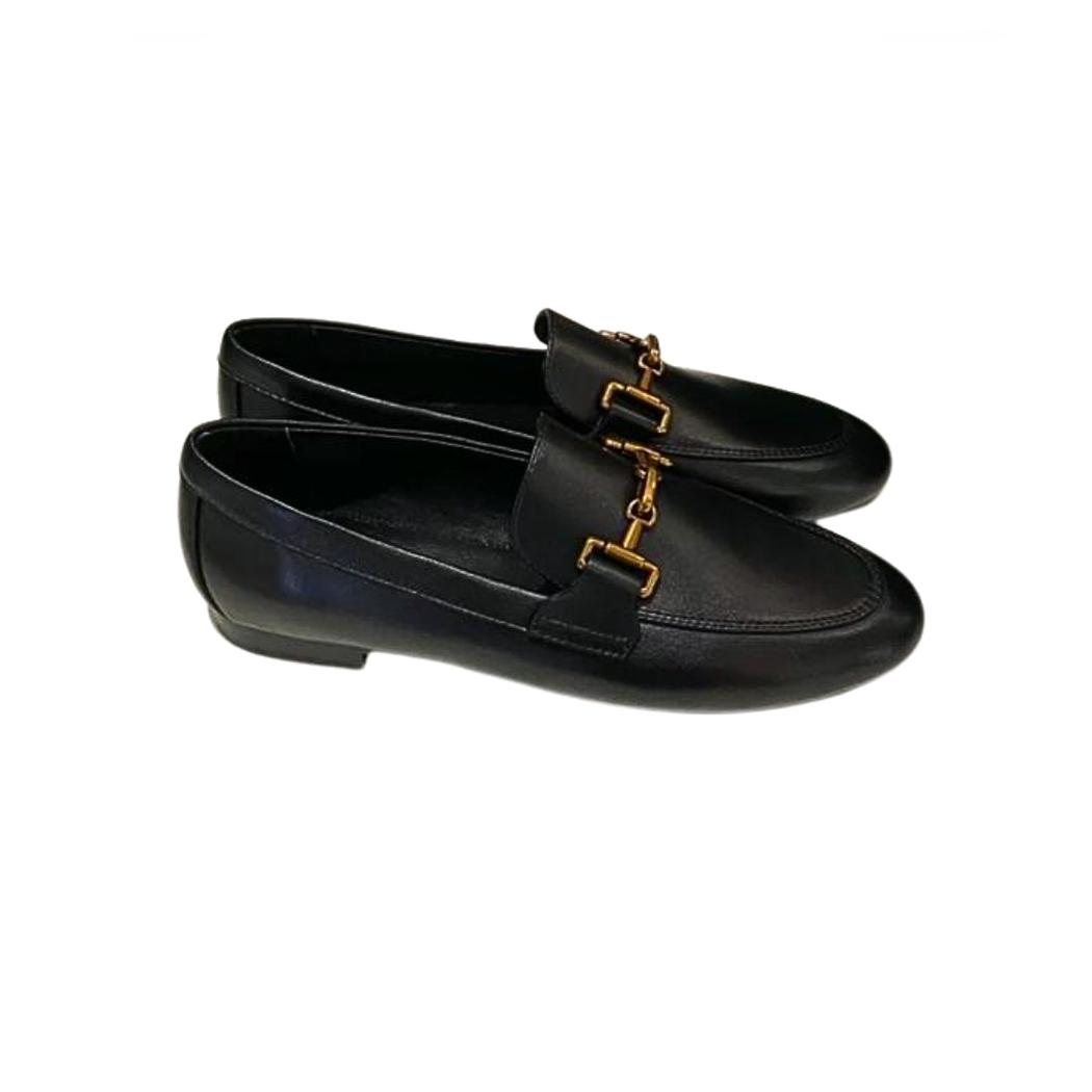 Loafers för dam i äkta läder, svart eller khaki