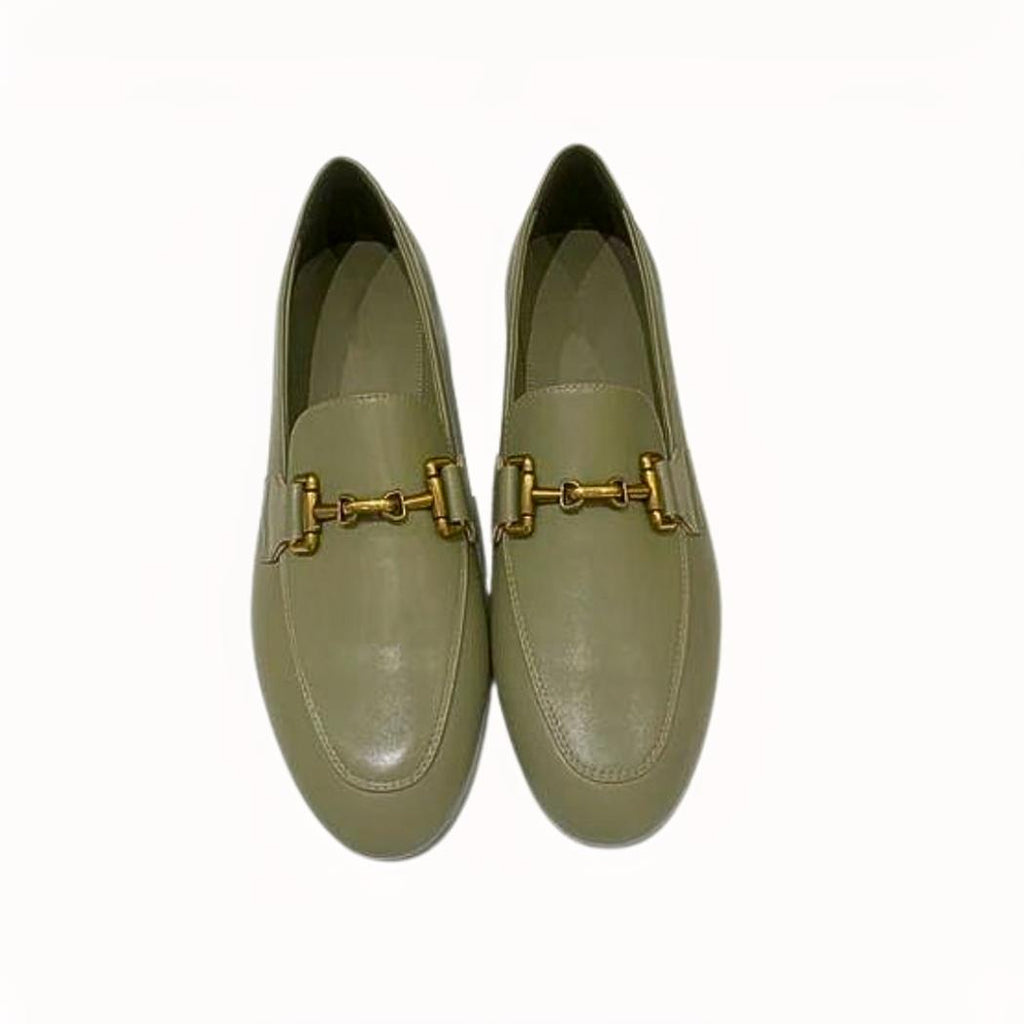 Loafers för dam i äkta läder, svart eller khaki