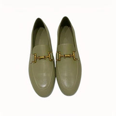 Loafers för dam i äkta läder, svart eller khaki, Khaki