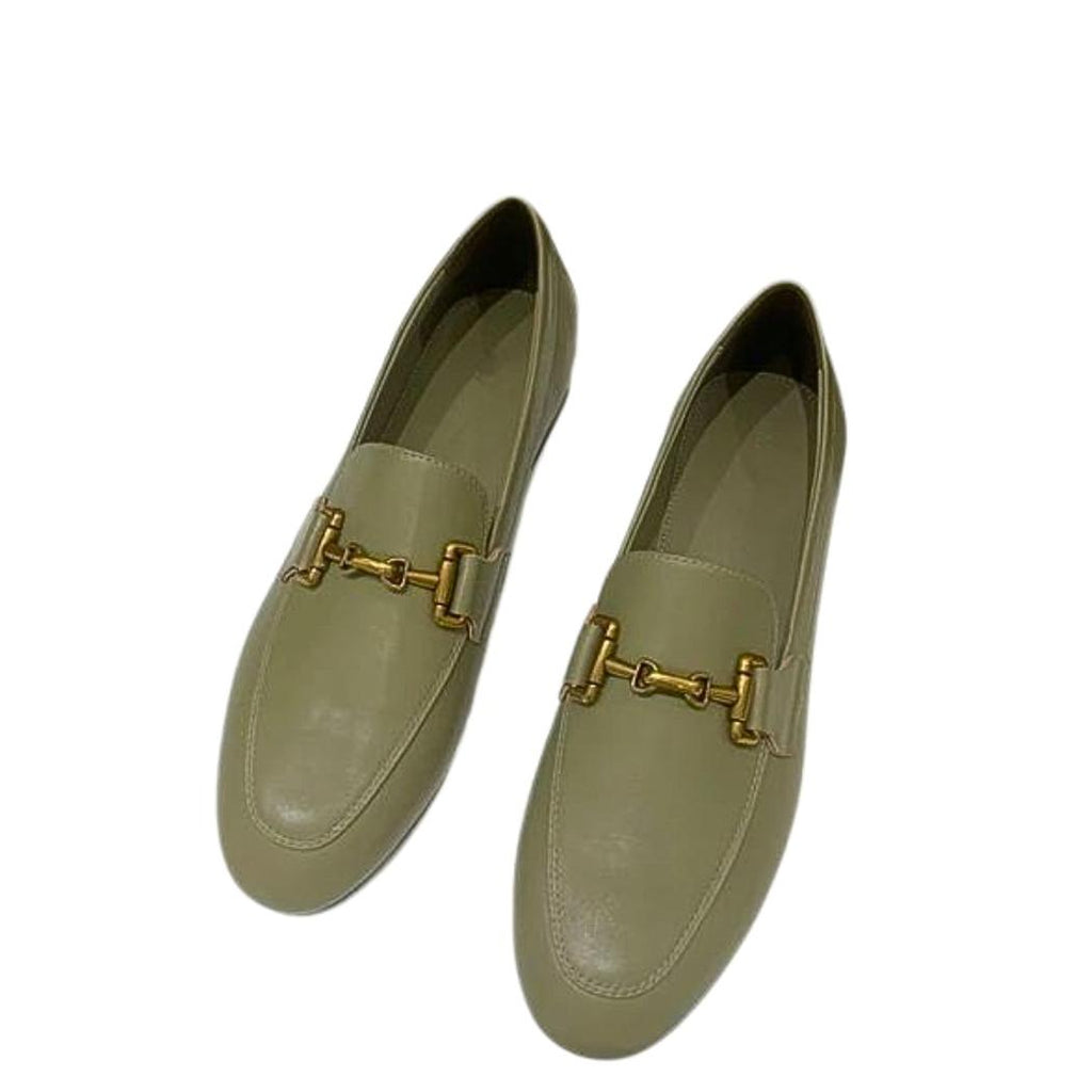 Loafers för dam i äkta läder, svart eller khaki
