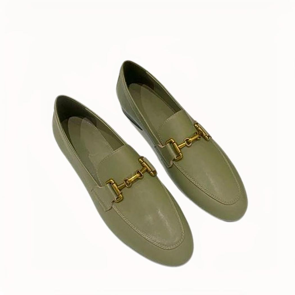 Loafers för dam i äkta läder, svart eller khaki