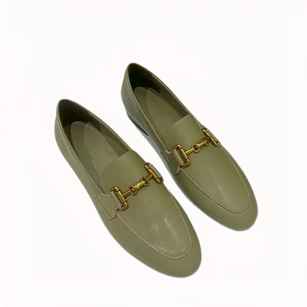Loafers för dam i äkta läder, svart eller khaki