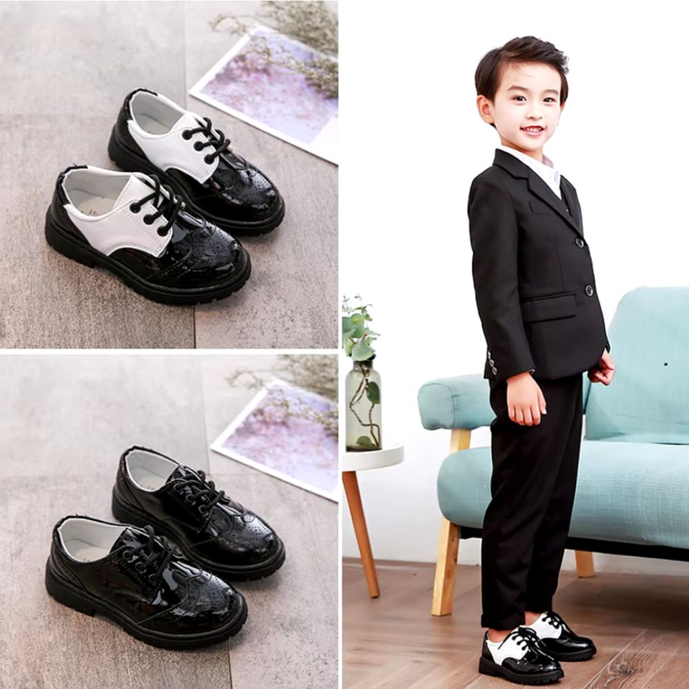 Lackade loafers med snörning för pojkar, bild 5 av 7