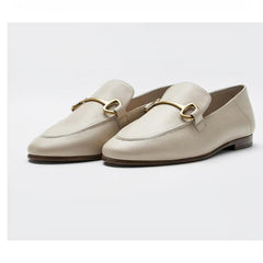 Tunna och lätta loafers i äkta läder, Beige