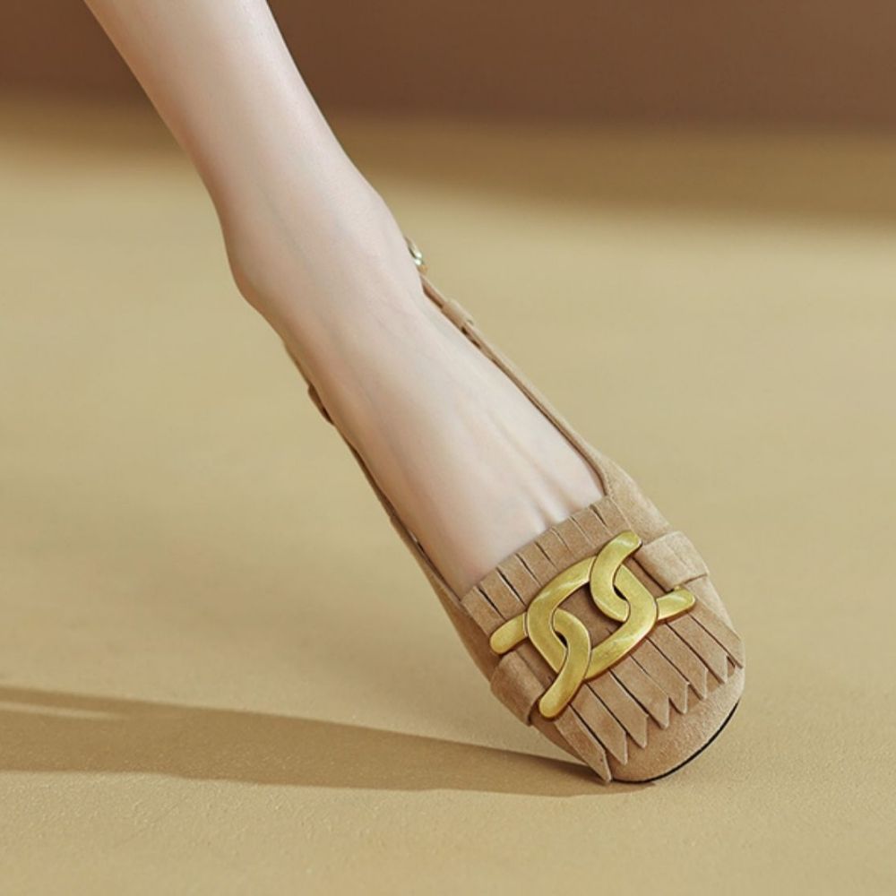 Retro bruna loafers med fransar för kvinnor