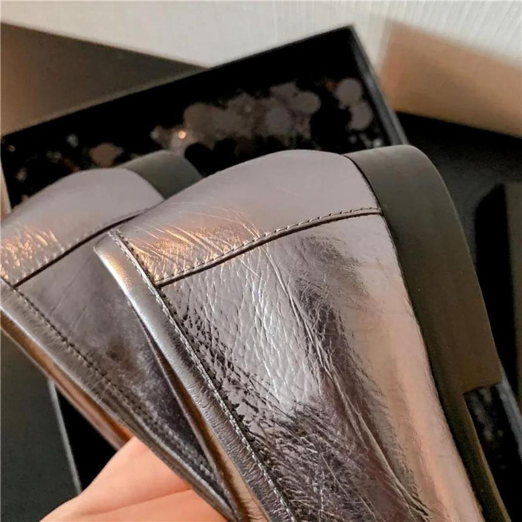 Silverfärgade tassel loafers för dam i äkta läder