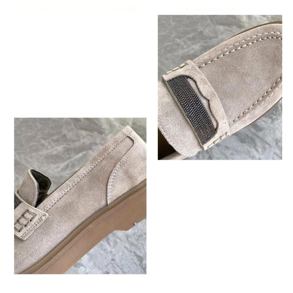 Gråa loafers för dam i äkta mocka
