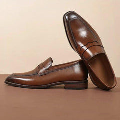 Eleganta loafers i äkta läder för herr, Brun