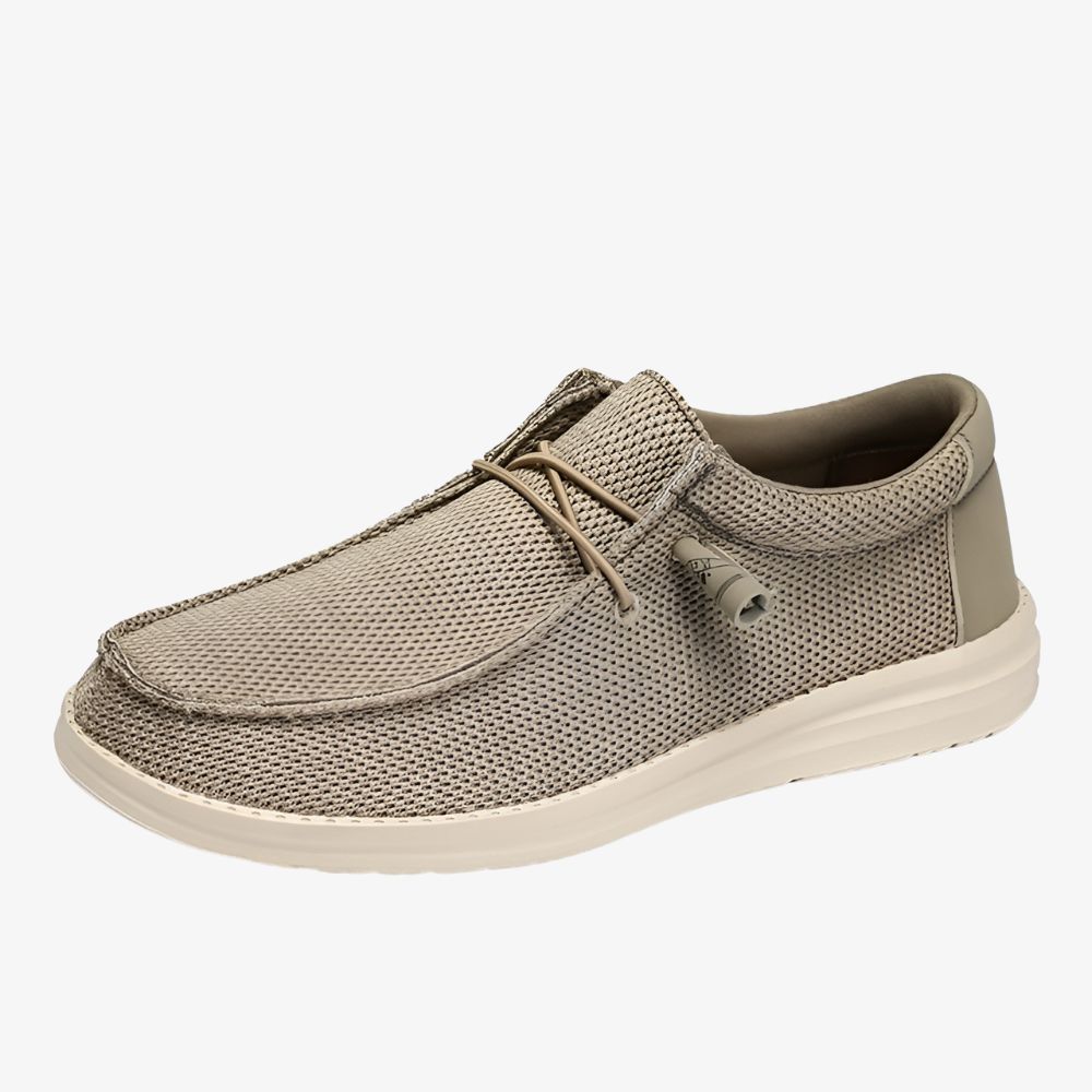 Ljusbruna loafers i tyg utan snören